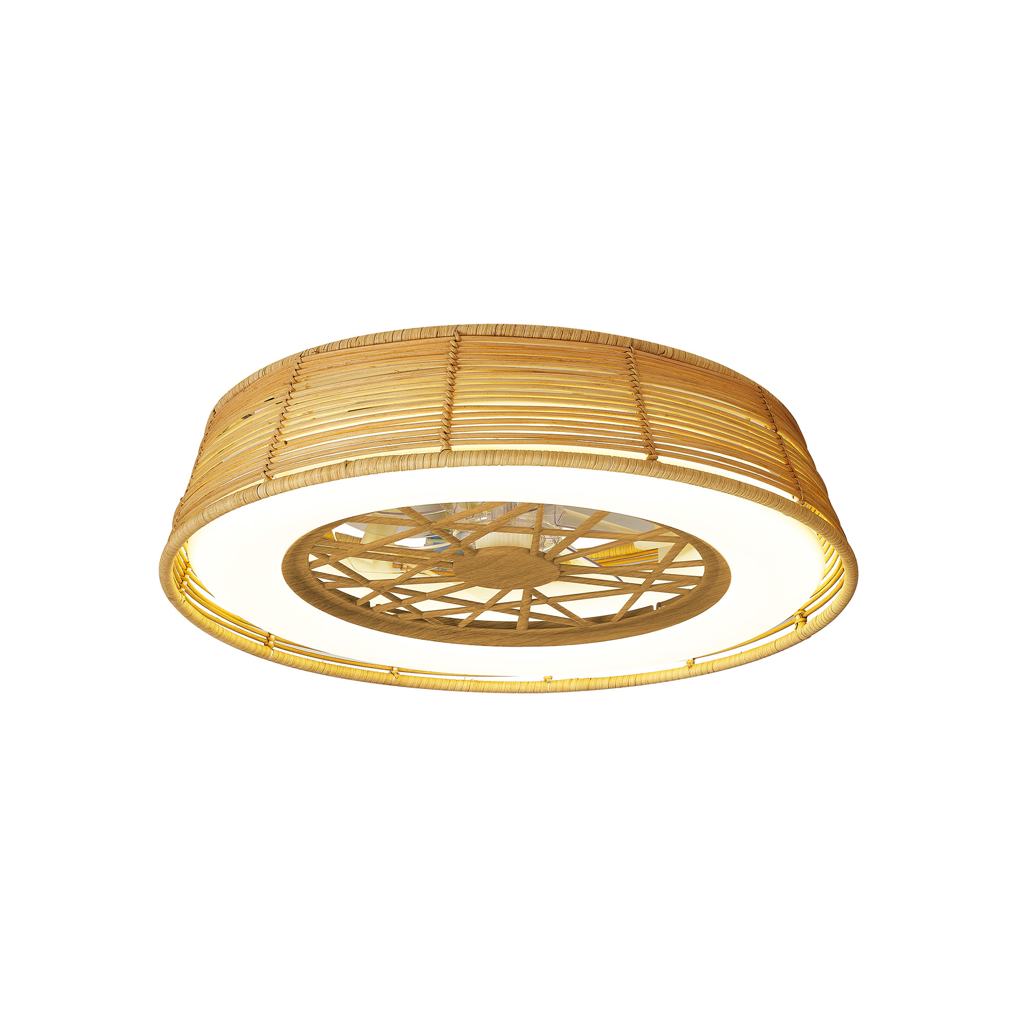M8225  Indonesia Mini 55W LED Dimmable Ceiling Light & Fan; Remote Controlled Beige Rattan